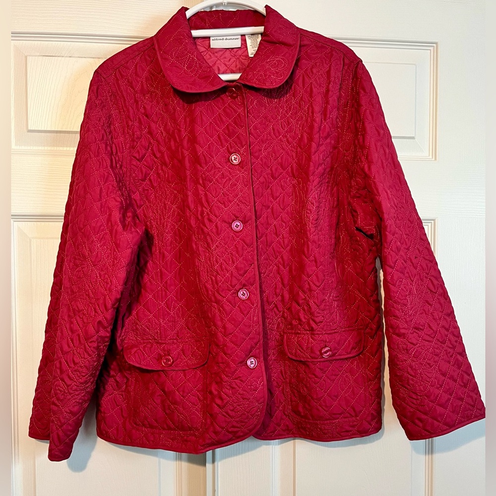 ALFRED DUNNER Lightweight Quilted Solid Red/Burgundy Jacket Size 18